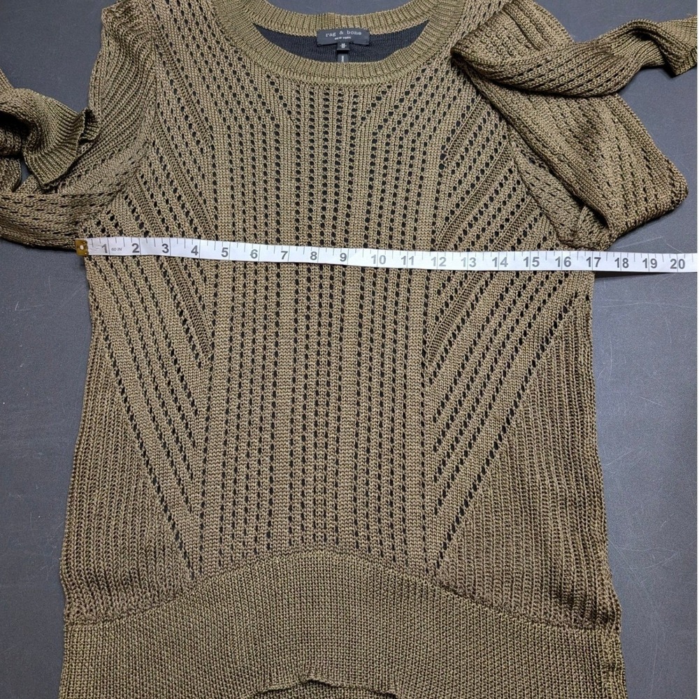 Rag & Bone Olive Green Slinky Pointelle Open Knit Lined Sweater Womens Size M - Picture 7 of 10